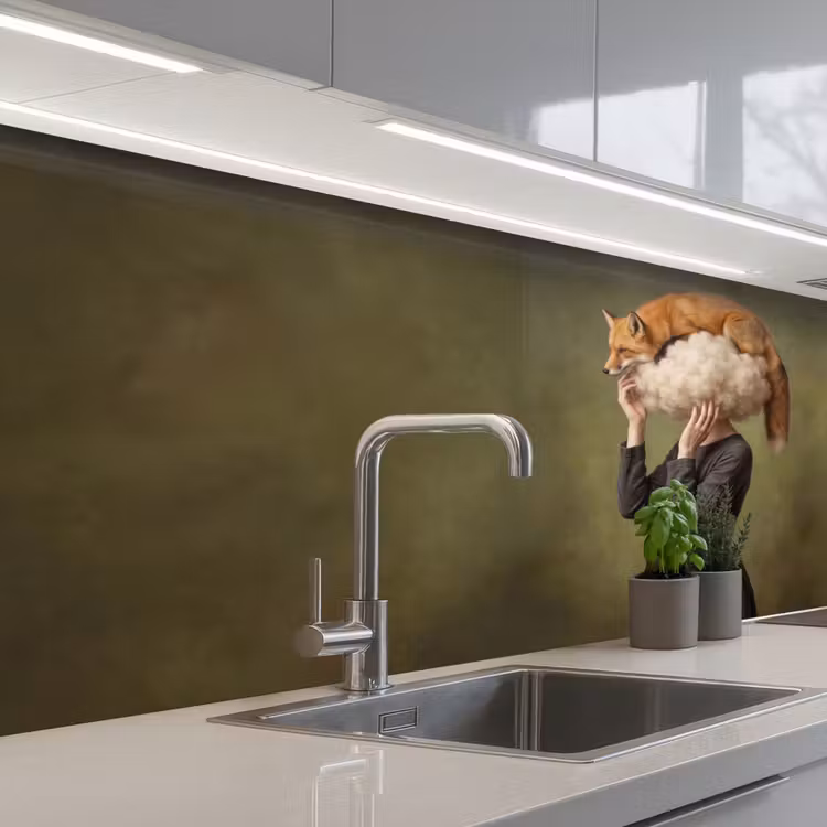 Vos - Surrealistisch - Groen keuken achterwand 2 middel -3d_schuin