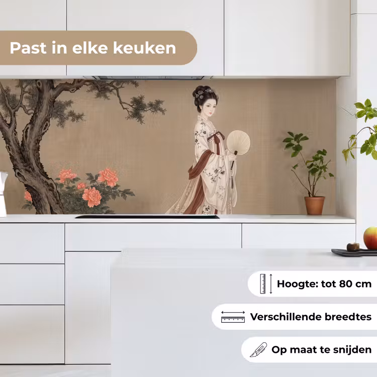 Vrouw - Azië - Kunst - Beige keuken achterwand 2 middel -sfeer4_NL