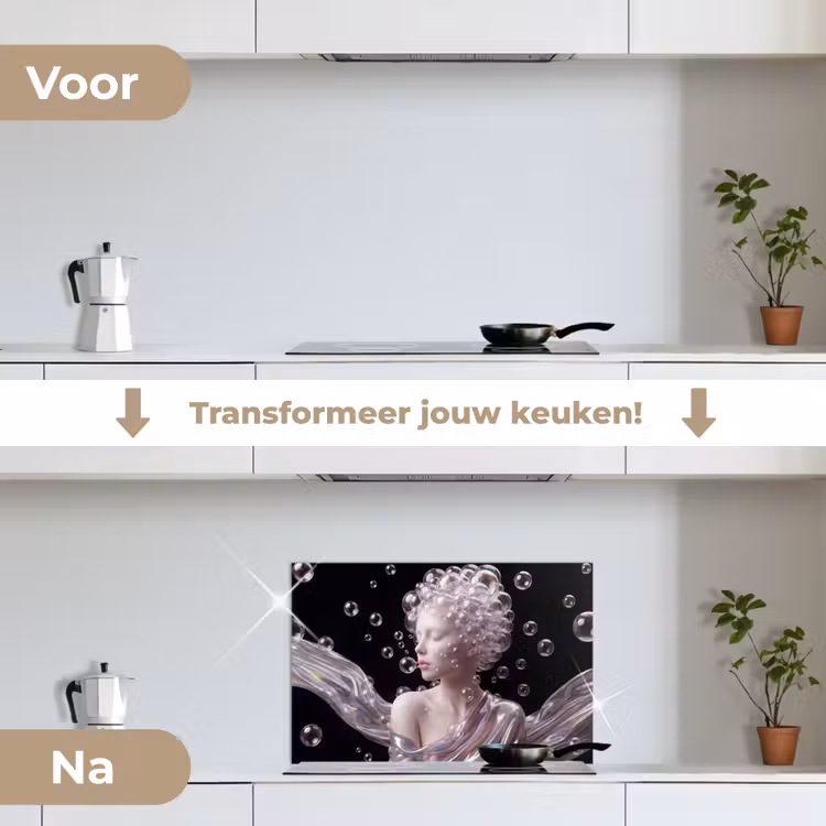 Vrouw - Bellen - Abstract - Kleurrijk keuken achterwand spatscherm klein -voor_na_NL
