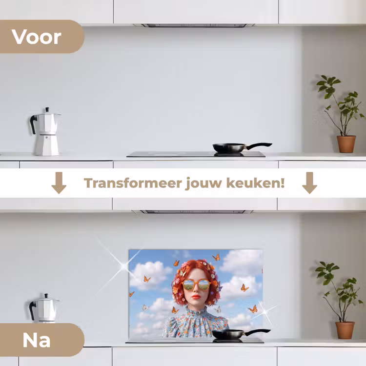 Vrouw - Bloemen - Zomer - Portret - Kleurrijk keuken achterwand spatscherm klein -voor_na_NL