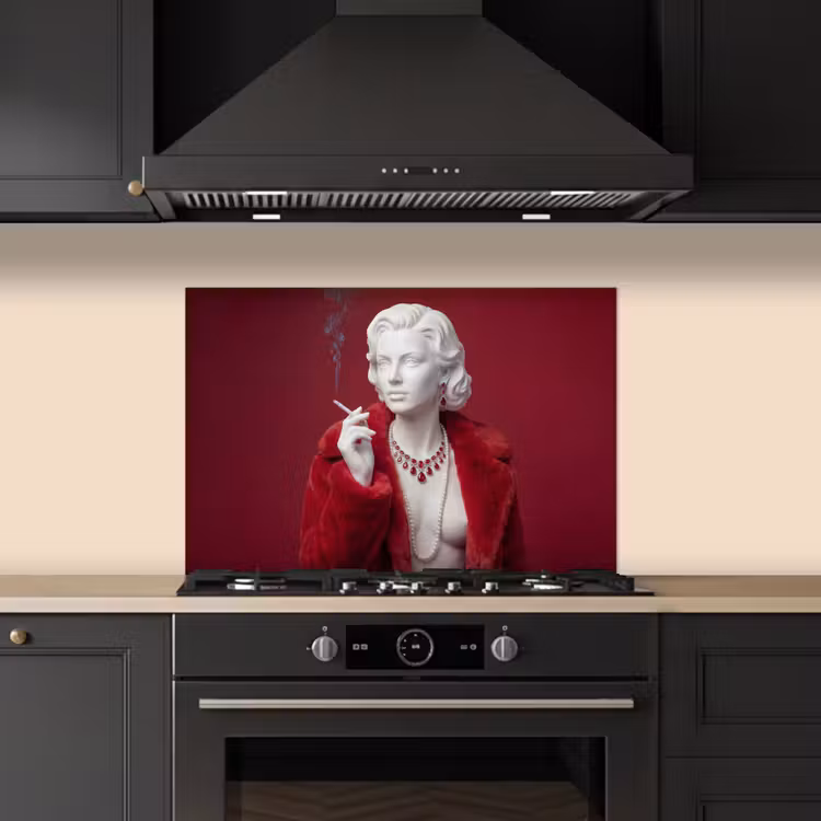 Vrouw - Bontjas - Mode - Klassiek - Rood keuken achterwand spatscherm klein -sfeer1