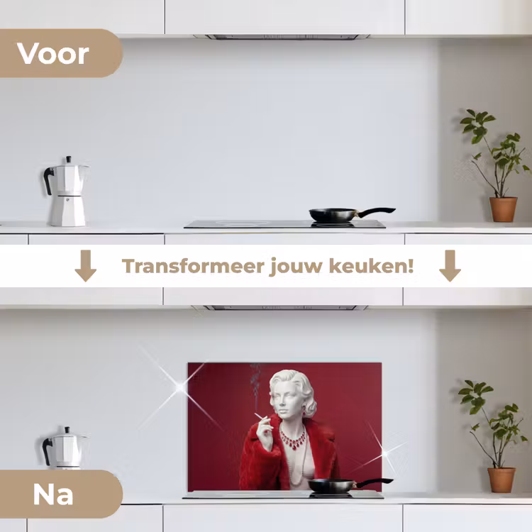 Vrouw - Bontjas - Mode - Klassiek - Rood keuken achterwand spatscherm klein -voor_na_NL