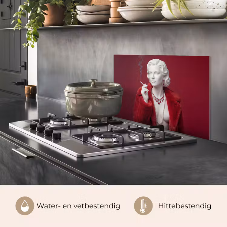 Vrouw - Bontjas - Mode - Klassiek - Rood keuken achterwand spatscherm klein -usp_NL
