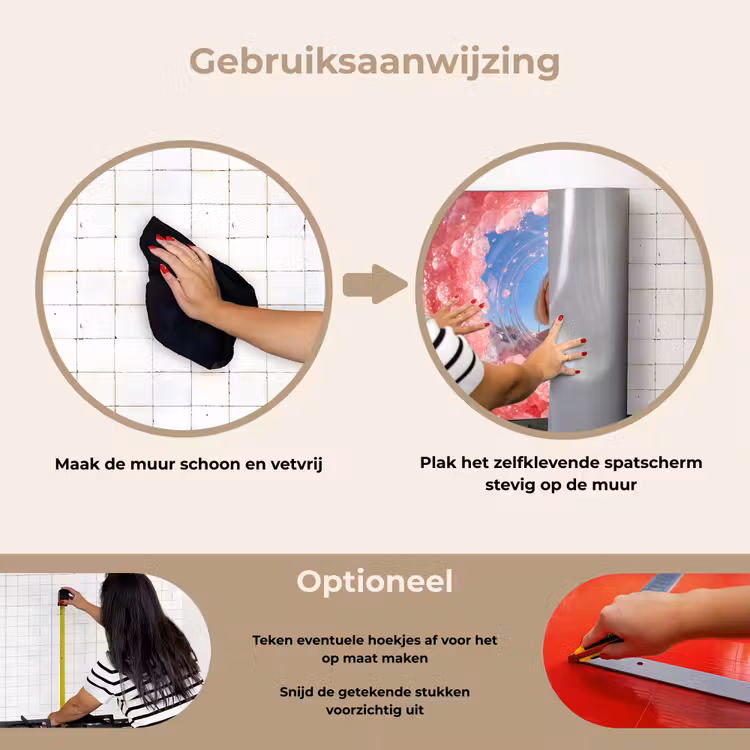 Vrouw - Drank - Zomer - Roze - Blauw keuken achterwand spatscherm klein -gebruiksaanwijzing_NL