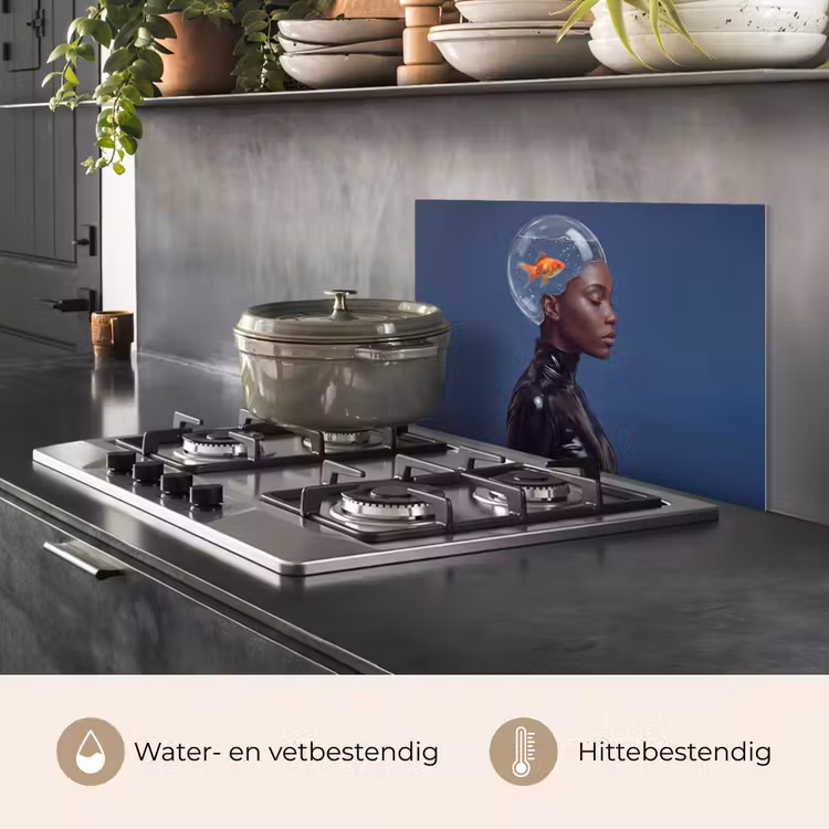 Vrouw - Goudvis - Hoofd - Abstract - Blauw keuken achterwand spatscherm klein -usp_NL