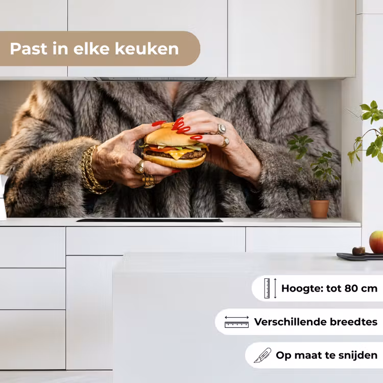 Vrouw - Hamburger - Bontjas keuken achterwand 2 middel -sfeer4_NL