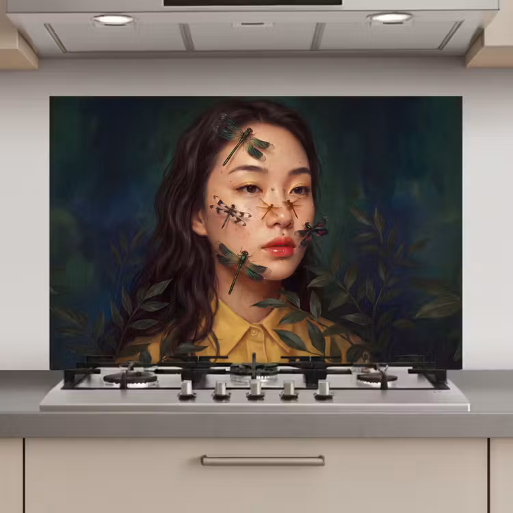 Vrouw - Insecten - Natuur - Portret - Groen keuken achterwand spatscherm klein -3d_website