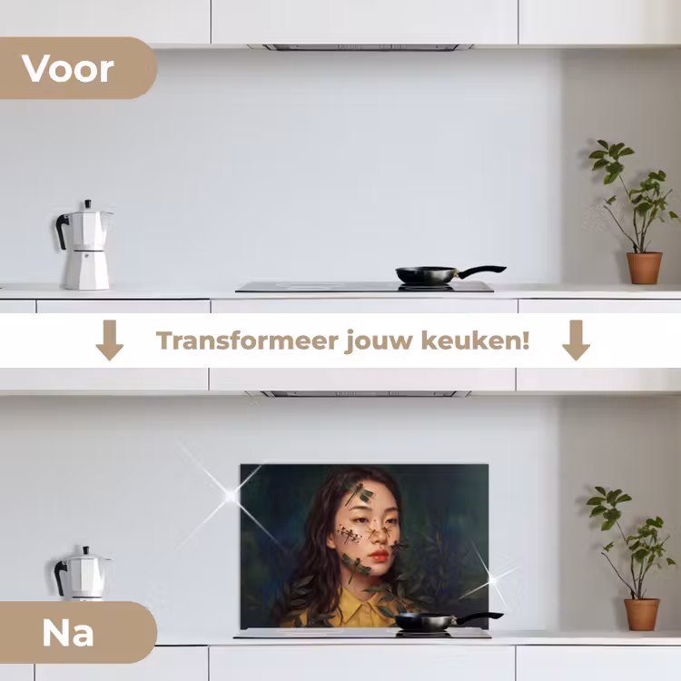 Vrouw - Insecten - Natuur - Portret - Groen keuken achterwand spatscherm klein -voor_na_NL