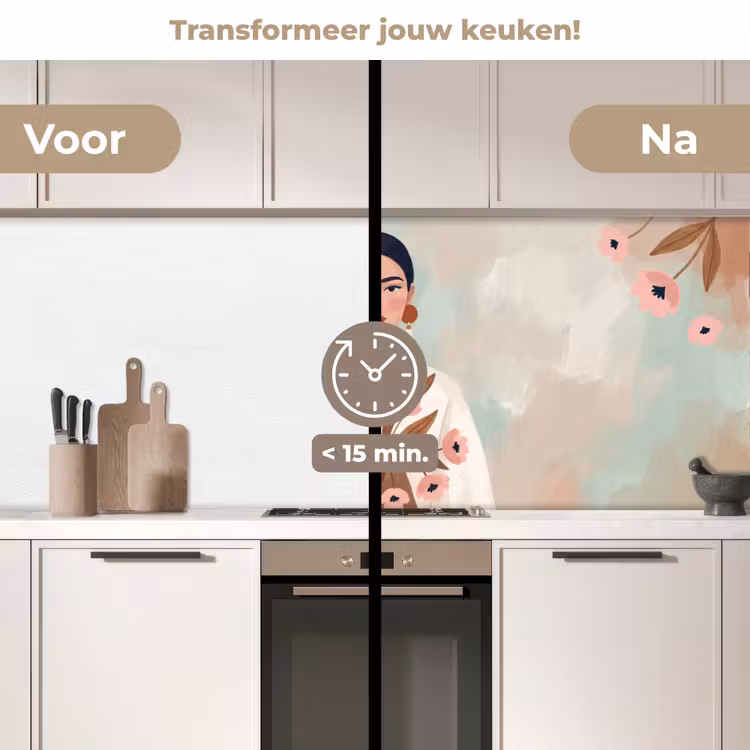 Vrouw - Kimono - Pastel keuken achterwand 2 middel -voor-na2_NL