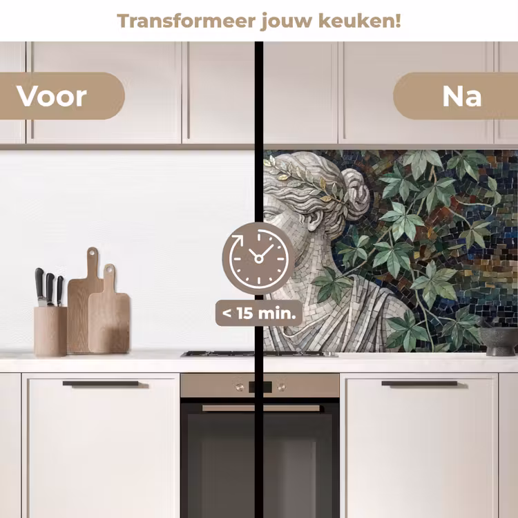 Vrouw - Klassiek - Mozaiëk - Natuur - Groen keuken achterwand 2 middel -voor-na2_NL