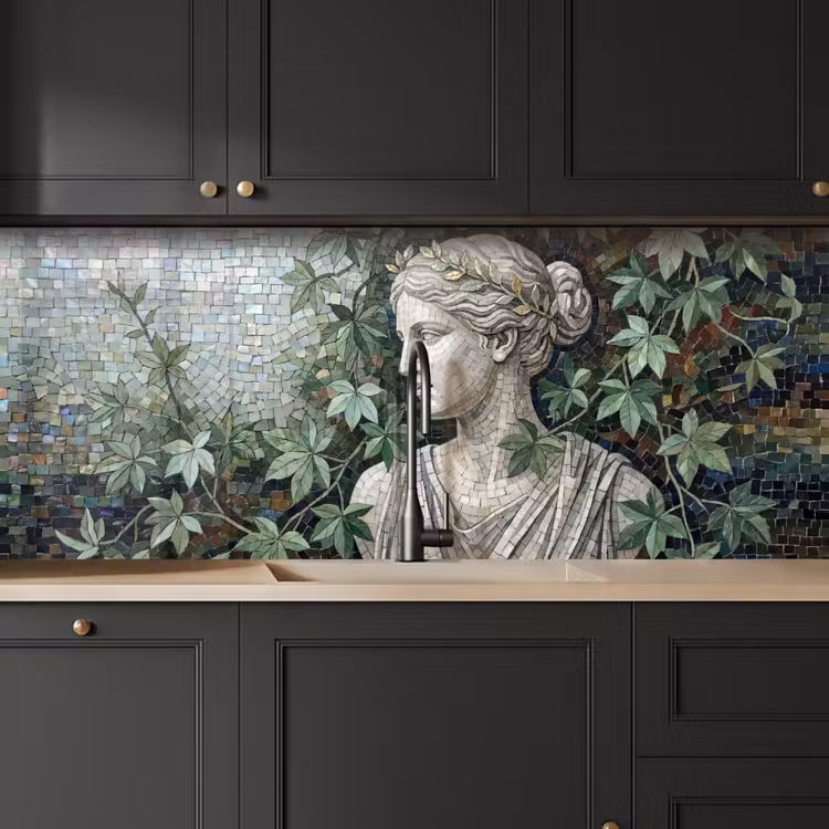 Vrouw - Klassiek - Mozaiëk - Natuur - Groen keuken achterwand 2 middel -sfeer1