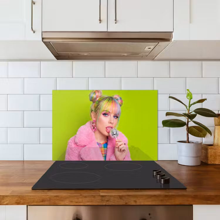 Vrouw - Kleurrijk haar - Pop art - Modern - Levendig keuken achterwand spatscherm klein -sfeer2