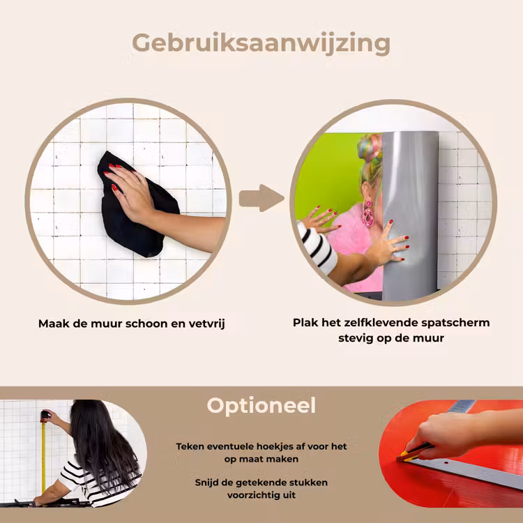 Vrouw - Kleurrijk haar - Pop art - Modern - Levendig keuken achterwand spatscherm klein -gebruiksaanwijzing_NL
