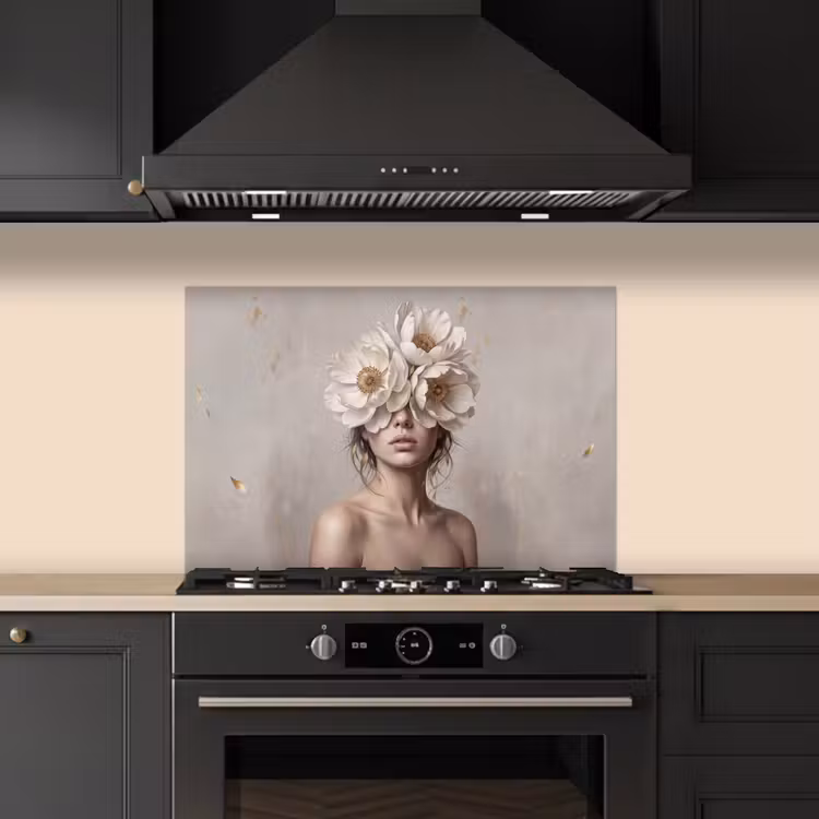 Vrouw - Pioenroos - Wit keuken achterwand 2 middel -3d_schuin