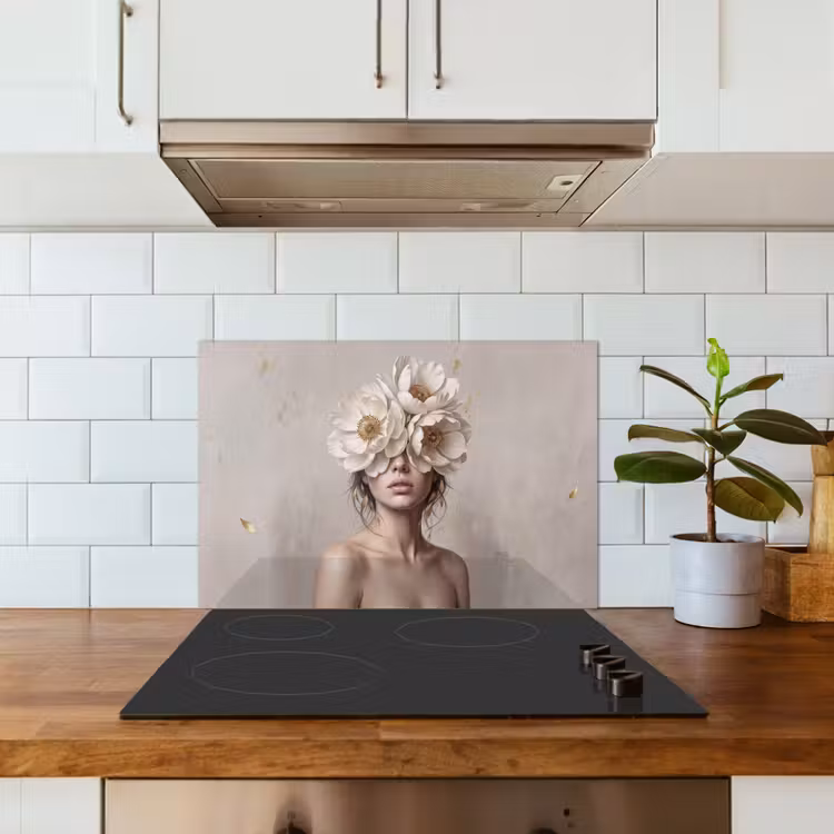 Vrouw - Pioenroos - Wit keuken achterwand 2 middel -sfeer1