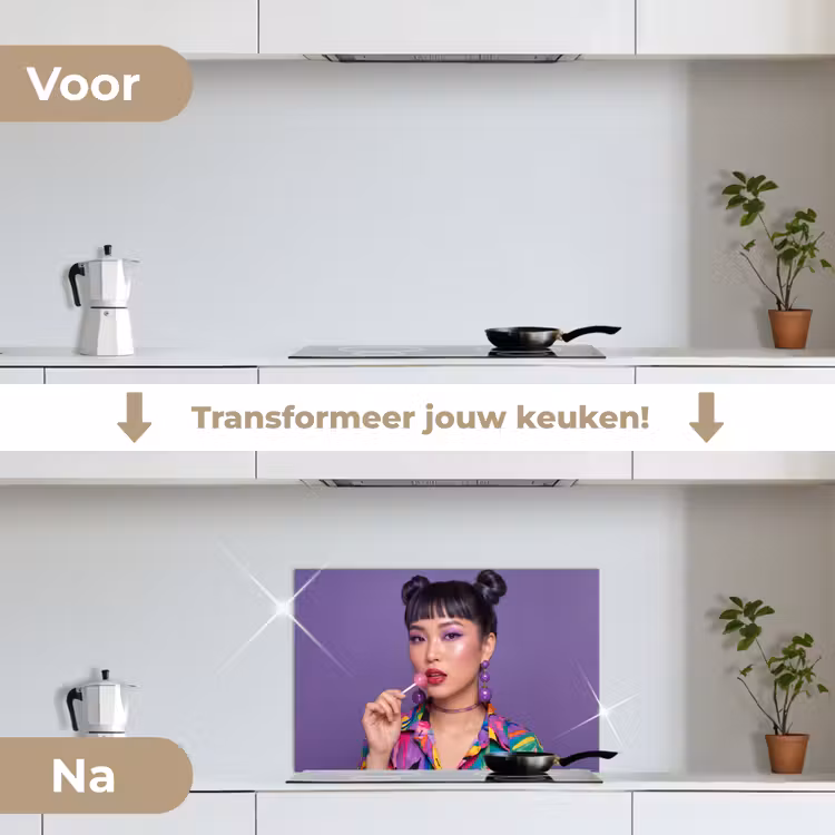 Vrouw - Portret - Make-up - Paars - Levendig keuken achterwand spatscherm klein -voor_na_NL