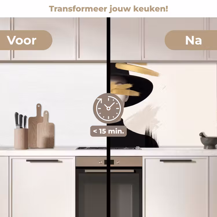 Vrouw - Portret - Modern - Goud - Kunst keuken achterwand 2 middel -voor-na2_NL