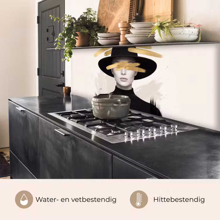 Vrouw - Portret - Modern - Goud - Kunst keuken achterwand 2 middel -usp_NL