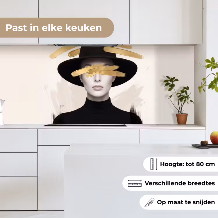 Vrouw - Portret - Modern - Goud - Kunst keuken achterwand 2 middel -sfeer4_NL
