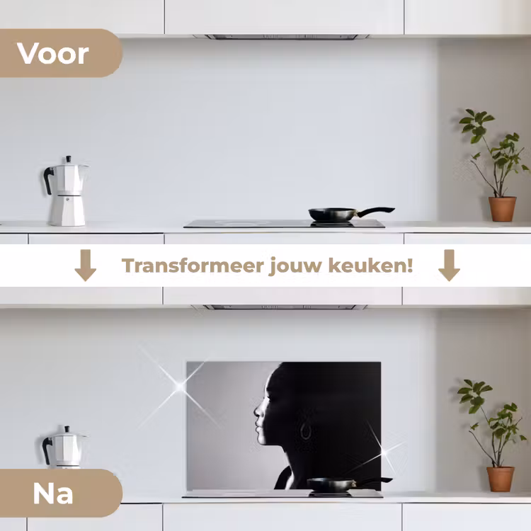 Vrouw - Profiel - Mensen - Zwart-wit keuken achterwand spatscherm klein -voor_na_NL