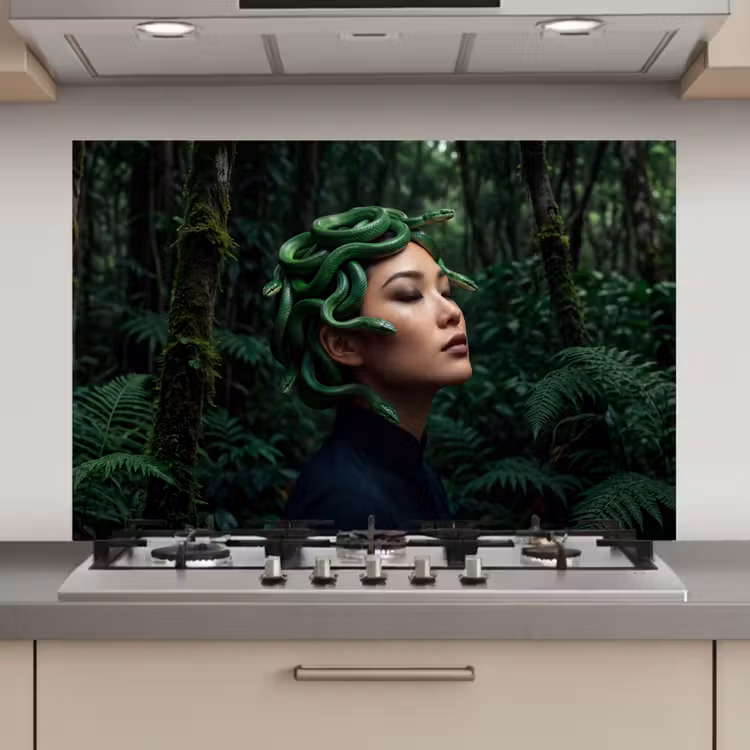 Vrouw - Slang - Natuur - Mystiek - Groen keuken achterwand spatscherm klein -3d_website