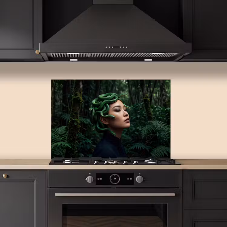 Vrouw - Slang - Natuur - Mystiek - Groen keuken achterwand spatscherm klein -sfeer1