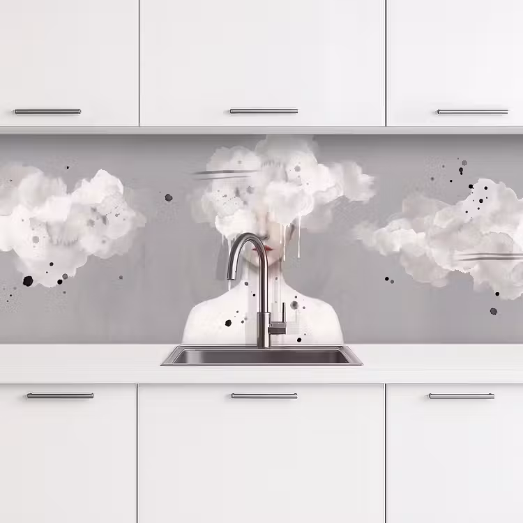 Vrouw - Wolk - Grijs keuken achterwand 2 middel -3d