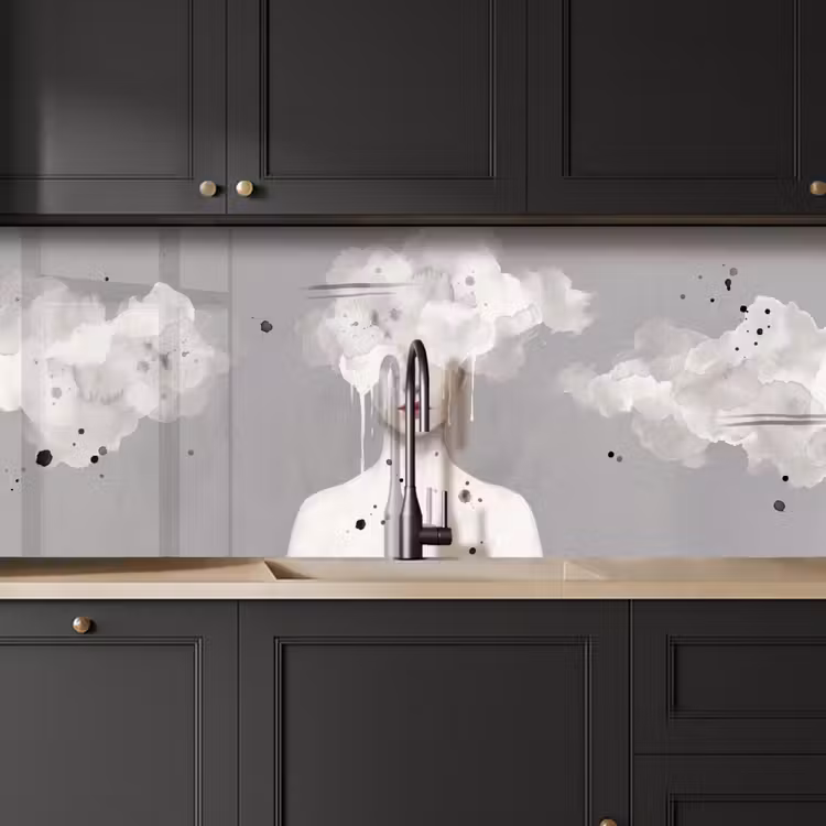 Vrouw - Wolk - Grijs keuken achterwand 2 middel -sfeer1