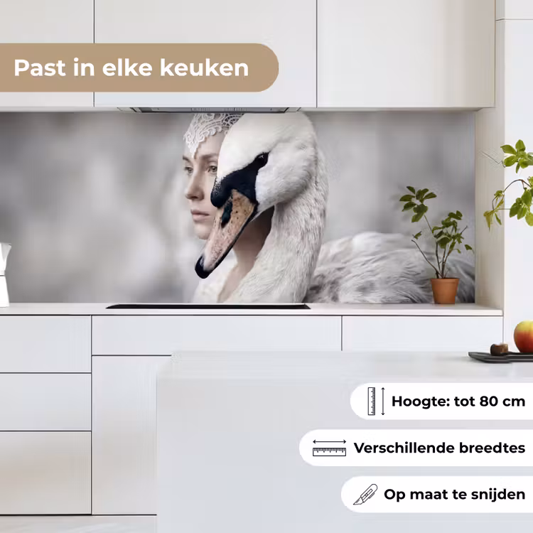 Vrouw - Zwaan - Wit keuken achterwand 2 middel -sfeer4_NL