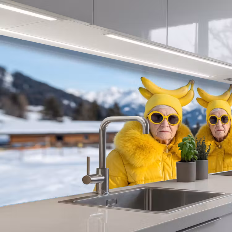 Vrouwen - Bananen - Geel keuken achterwand 2 middel -3d_schuin