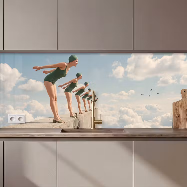 Keuken achterwand - Vrouwen - Duikhouding - Wolken - Vrouwen - Duikhouding - Wolken keuken achterwand 2 middel zz_3dshopping