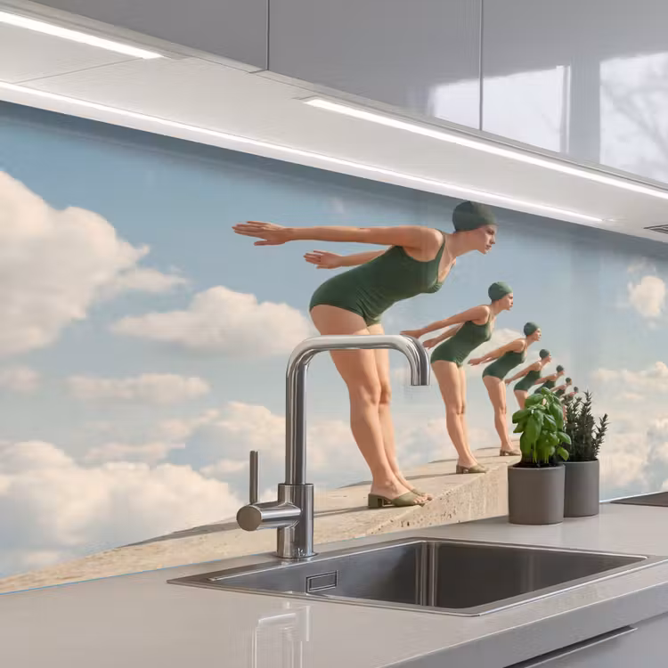Keuken achterwand - Vrouwen - Duikhouding - Wolken - Vrouwen - Duikhouding - Wolken keuken achterwand 2 middel