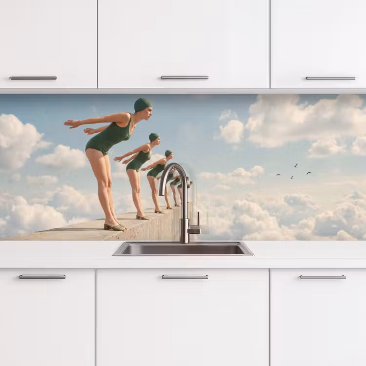 Keuken achterwand - Vrouwen - Duikhouding - Wolken - Vrouwen - Duikhouding - Wolken keuken achterwand 2 middel