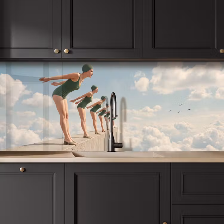 Keuken achterwand - Vrouwen - Duikhouding - Wolken - Vrouwen - Duikhouding - Wolken keuken achterwand 2 middel