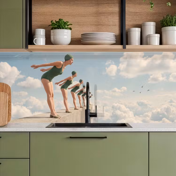 Keuken achterwand - Vrouwen - Duikhouding - Wolken - Vrouwen - Duikhouding - Wolken keuken achterwand 2 middel