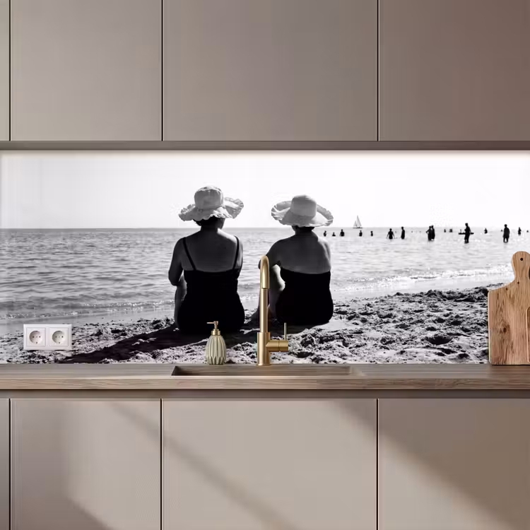 Vrouwen - Zonnehoed - Strand - Zwart - Wit keuken achterwand 2 middel zz_3dshopping