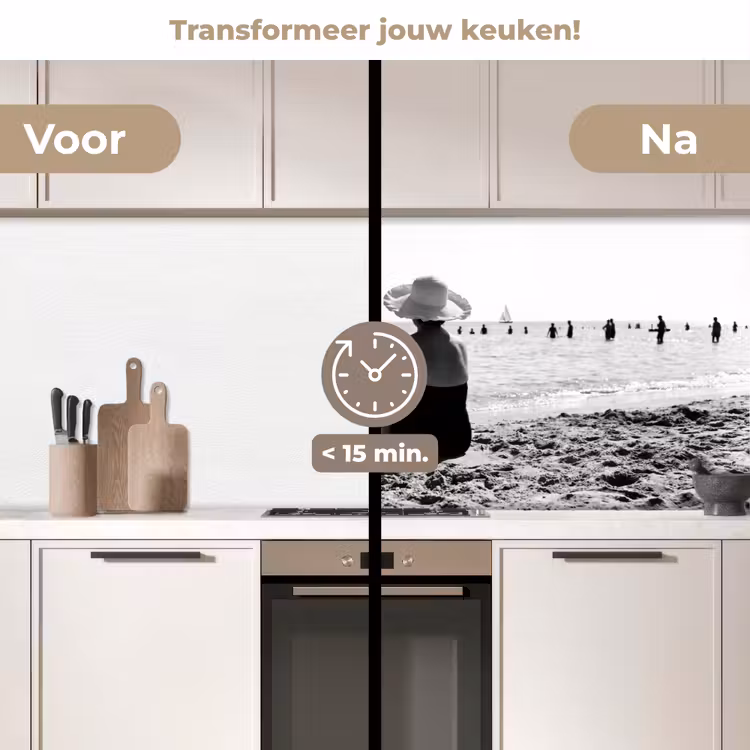 Vrouwen - Zonnehoed - Strand - Zwart - Wit keuken achterwand 2 middel -voor-na2_NL