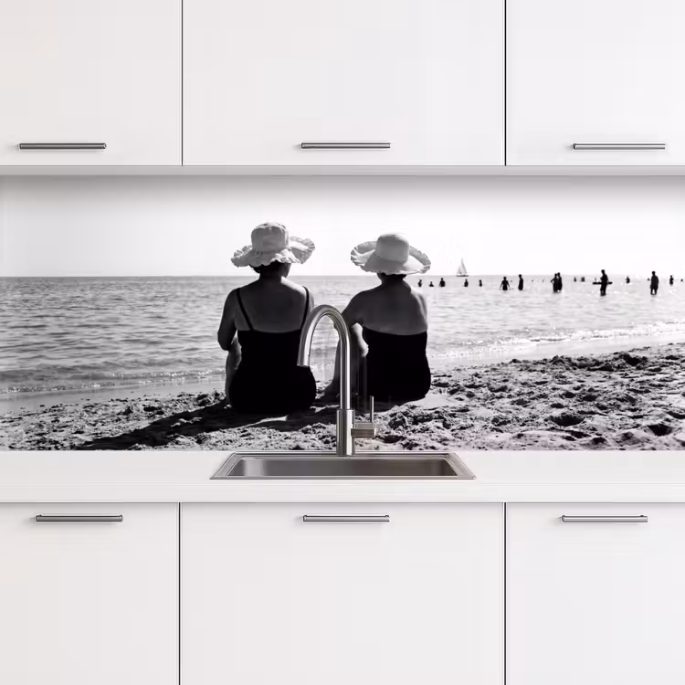Vrouwen - Zonnehoed - Strand - Zwart - Wit keuken achterwand 2 middel -3d