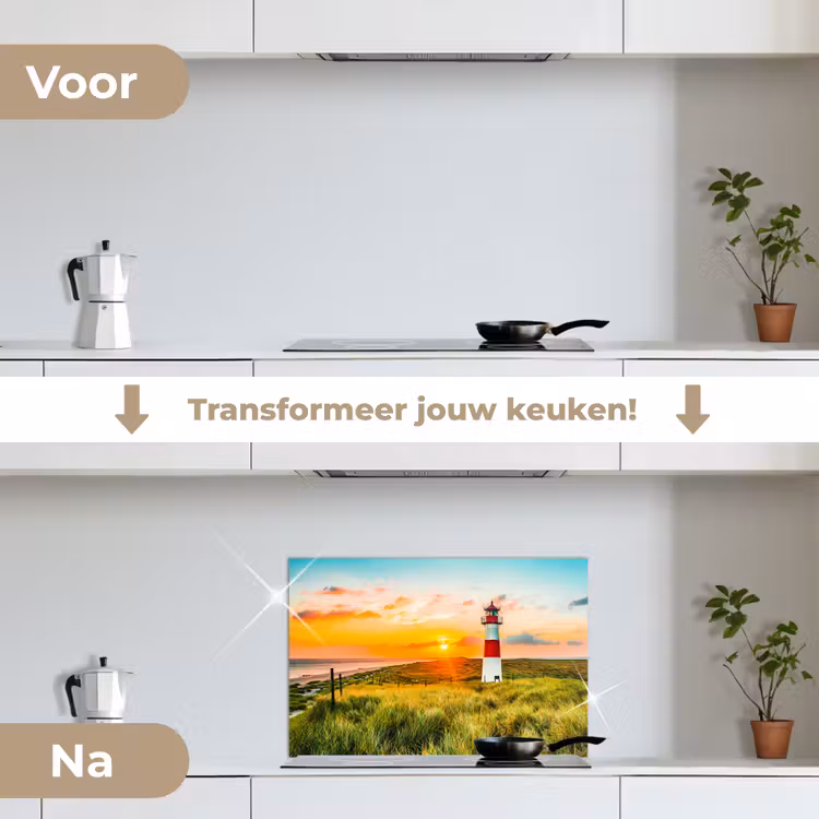 Vuurtoren - Natuur - Zon - Landschap - Gras - Strand - Zee keuken achterwand spatscherm klein -voor_na_NL