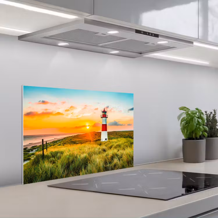 Vuurtoren - Natuur - Zon - Landschap - Gras - Strand - Zee keuken achterwand spatscherm klein -3d_schuin
