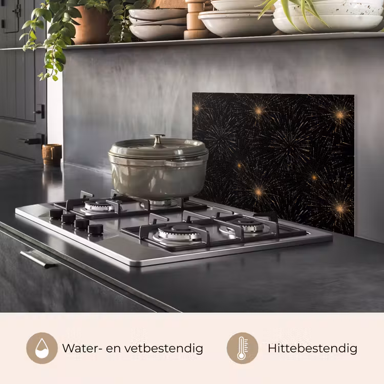 Vuurwerk - Patroon - Feestelijk - Goud - Zwart keuken achterwand spatscherm klein 900 -usp_NL