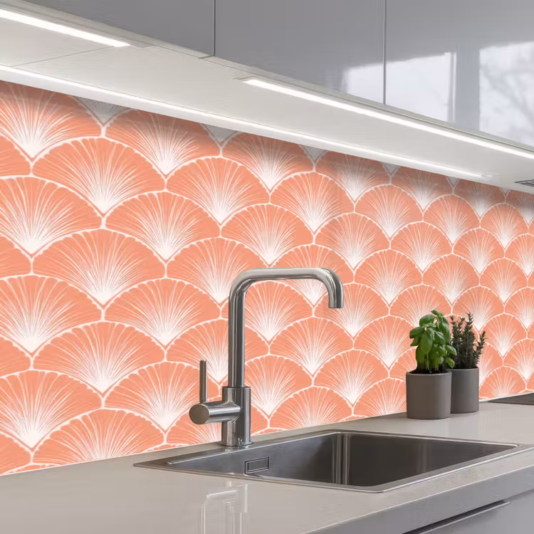 Waaier - Motief - Zalmroze keuken achterwand 2 middel 871 -3d_schuin
