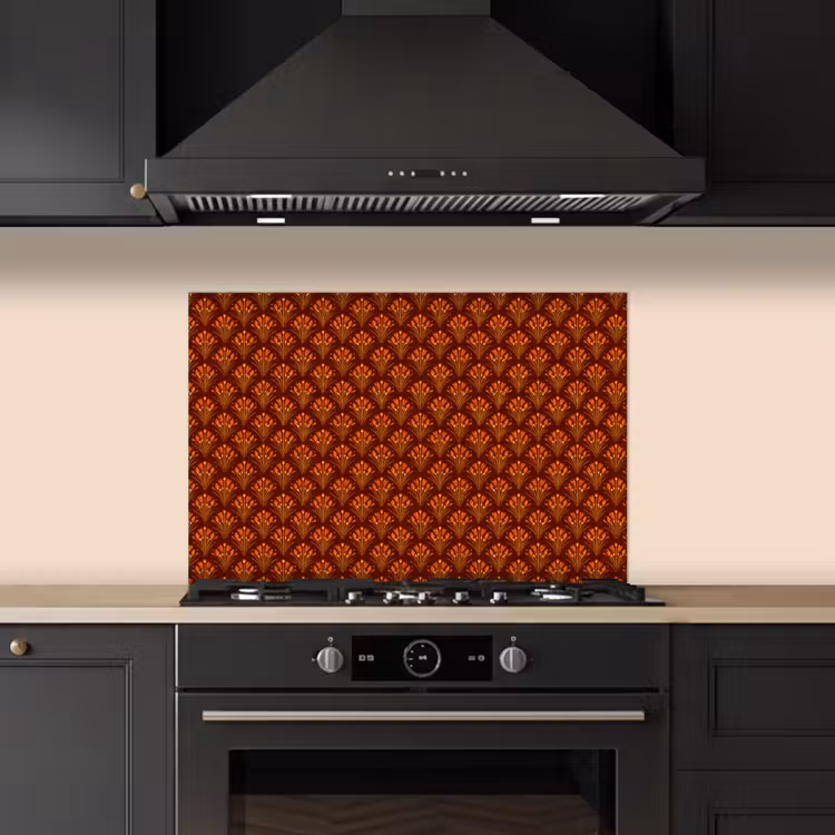 Waaiers - Art Deco - Botanisch - Roestbruin - Oranje keuken achterwand spatscherm klein 900 -sfeer1