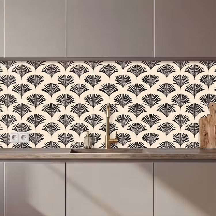 Waaiers - Botanisch - Zwart - Beige keuken achterwand 2 middel 871 zz_3dshopping