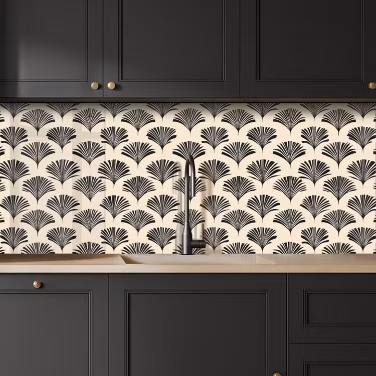 Waaiers - Botanisch - Zwart - Beige keuken achterwand 2 middel 871 -sfeer1