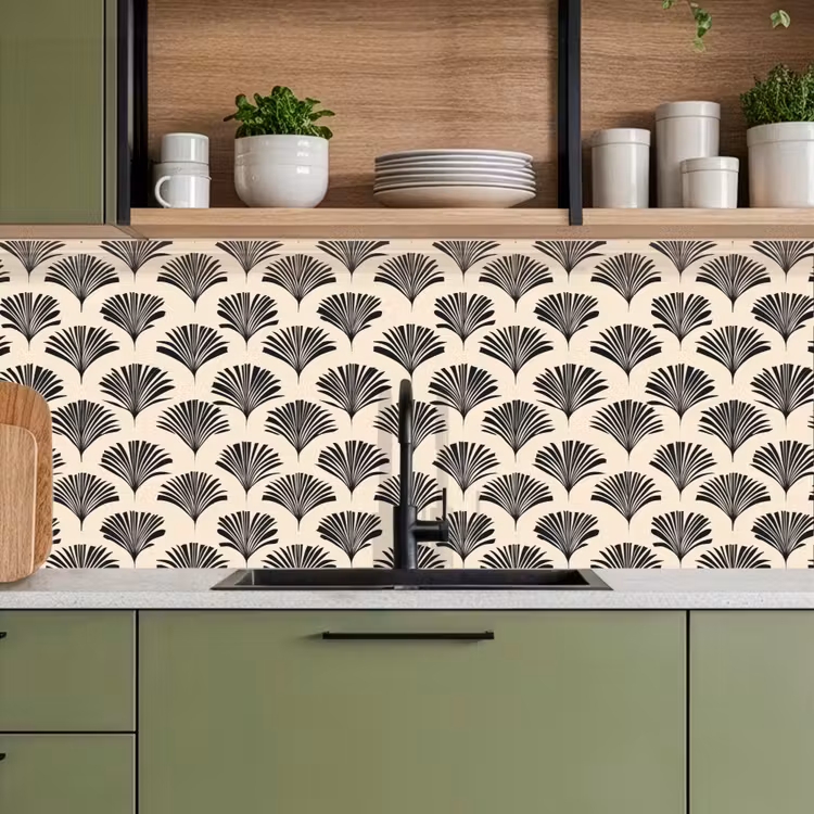 Waaiers - Botanisch - Zwart - Beige keuken achterwand 2 middel 871 -sfeer3