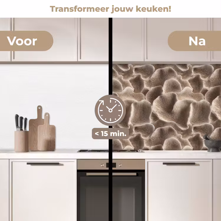 Waaiervorm - Beige - Vezel textuur keuken achterwand 2 middel 871 -voor-na2_NL