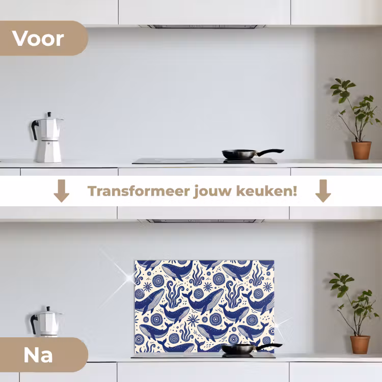 Walvis - Onderwater - Dieren - Abstract - Blauw keuken achterwand spatscherm klein -voor_na_NL