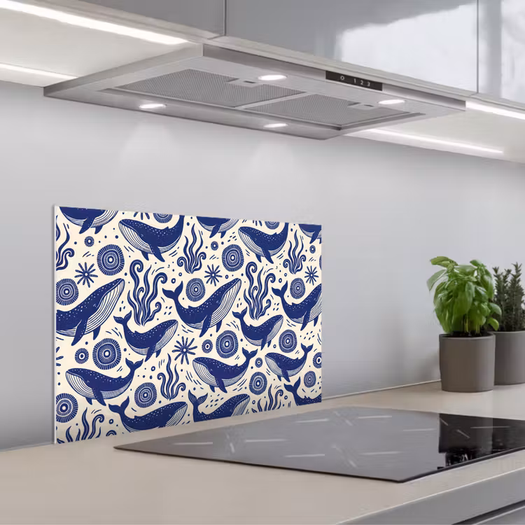Walvis - Onderwater - Dieren - Abstract - Blauw keuken achterwand spatscherm klein -3d_schuin