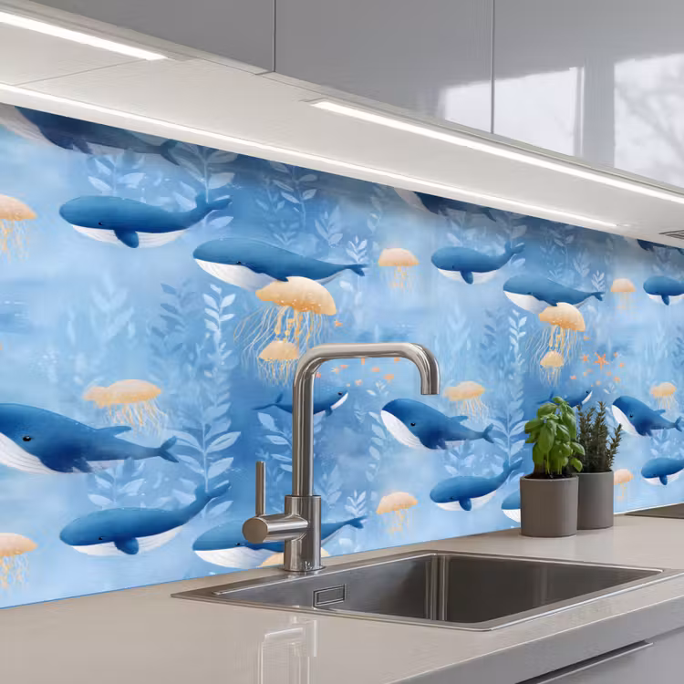 Walvissen - Oceaan - Blauw keuken achterwand 2 middel 871 -3d_schuin